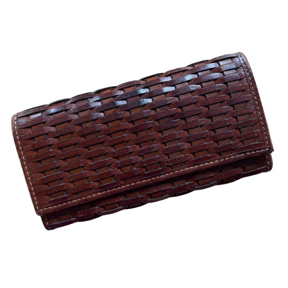 Vintage Fossil Woven Leather Bi-fold Clutch Wallet - Picture 1 of 16